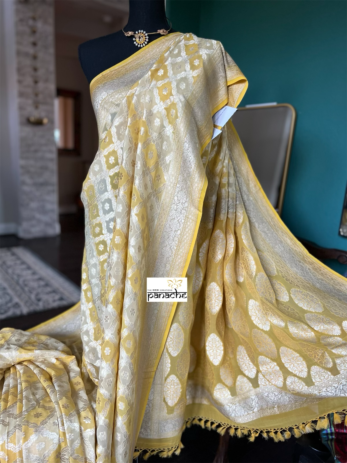 Khaddi Georgette Banarasi - Yellow Shaded