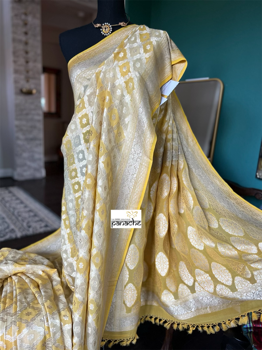 Khaddi Georgette Banarasi - Yellow Shaded