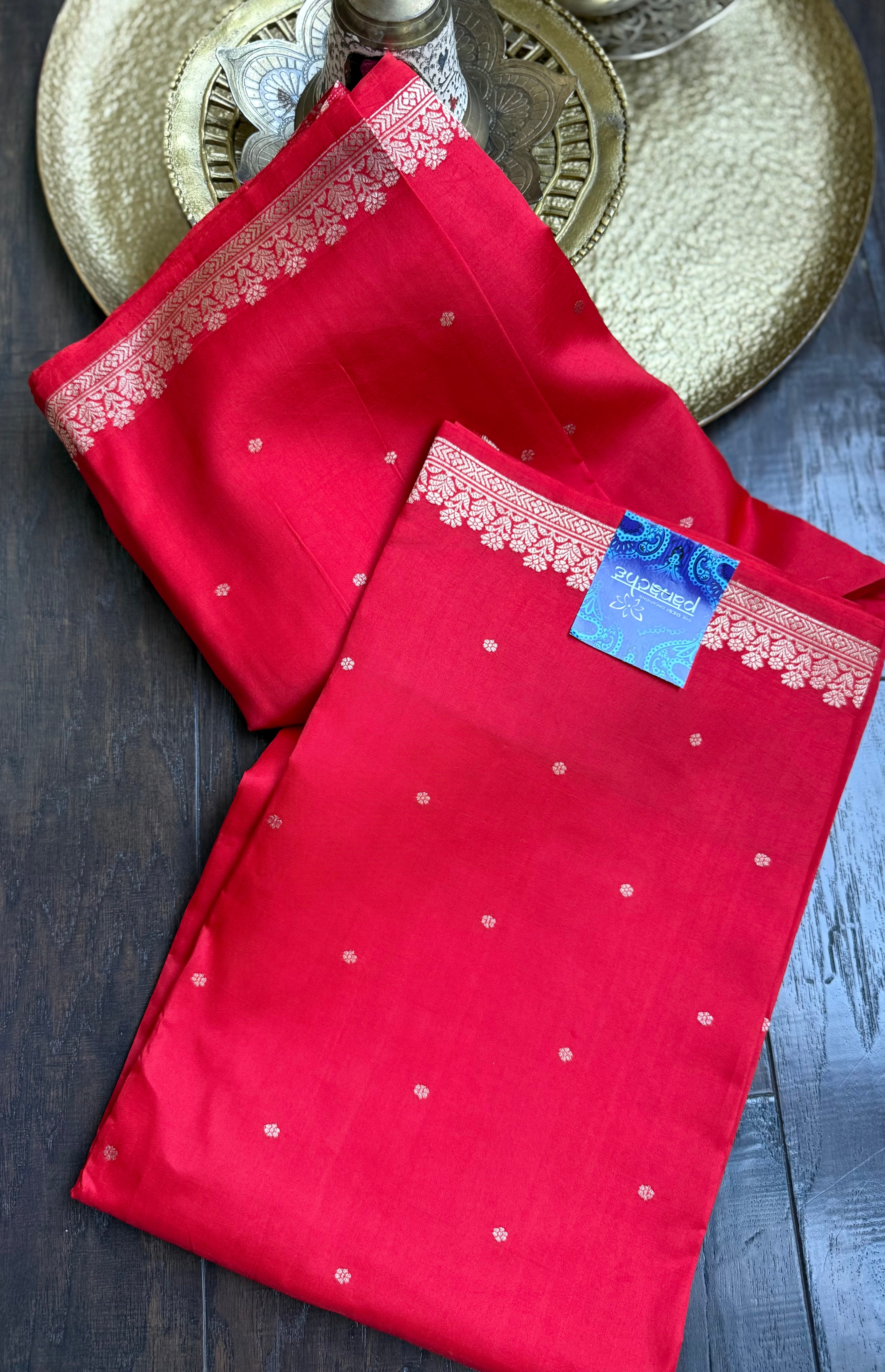 Pure Silk Banarasi - Red woven Sleek Border