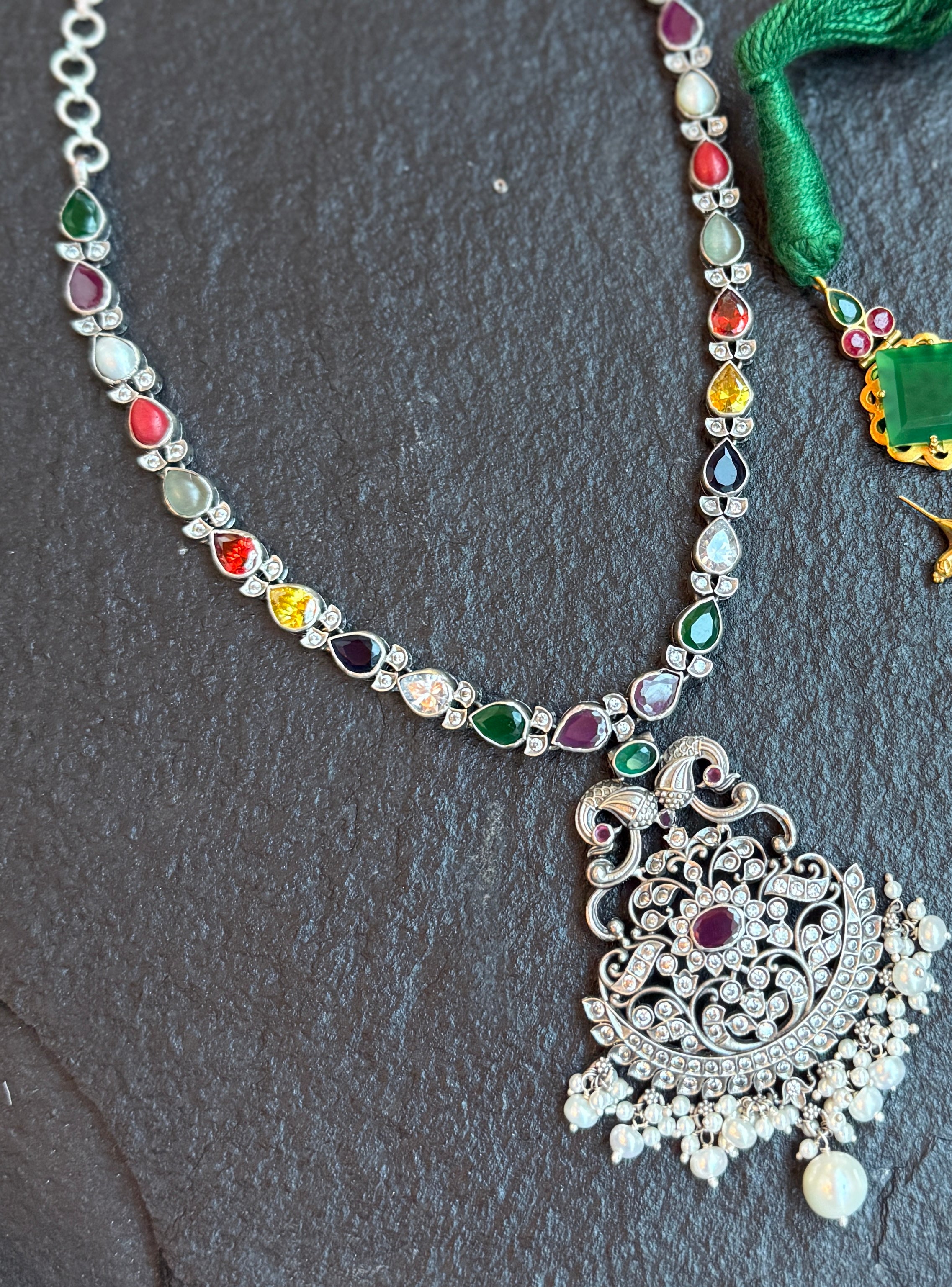 Silver 925 Necklace- Navaratna