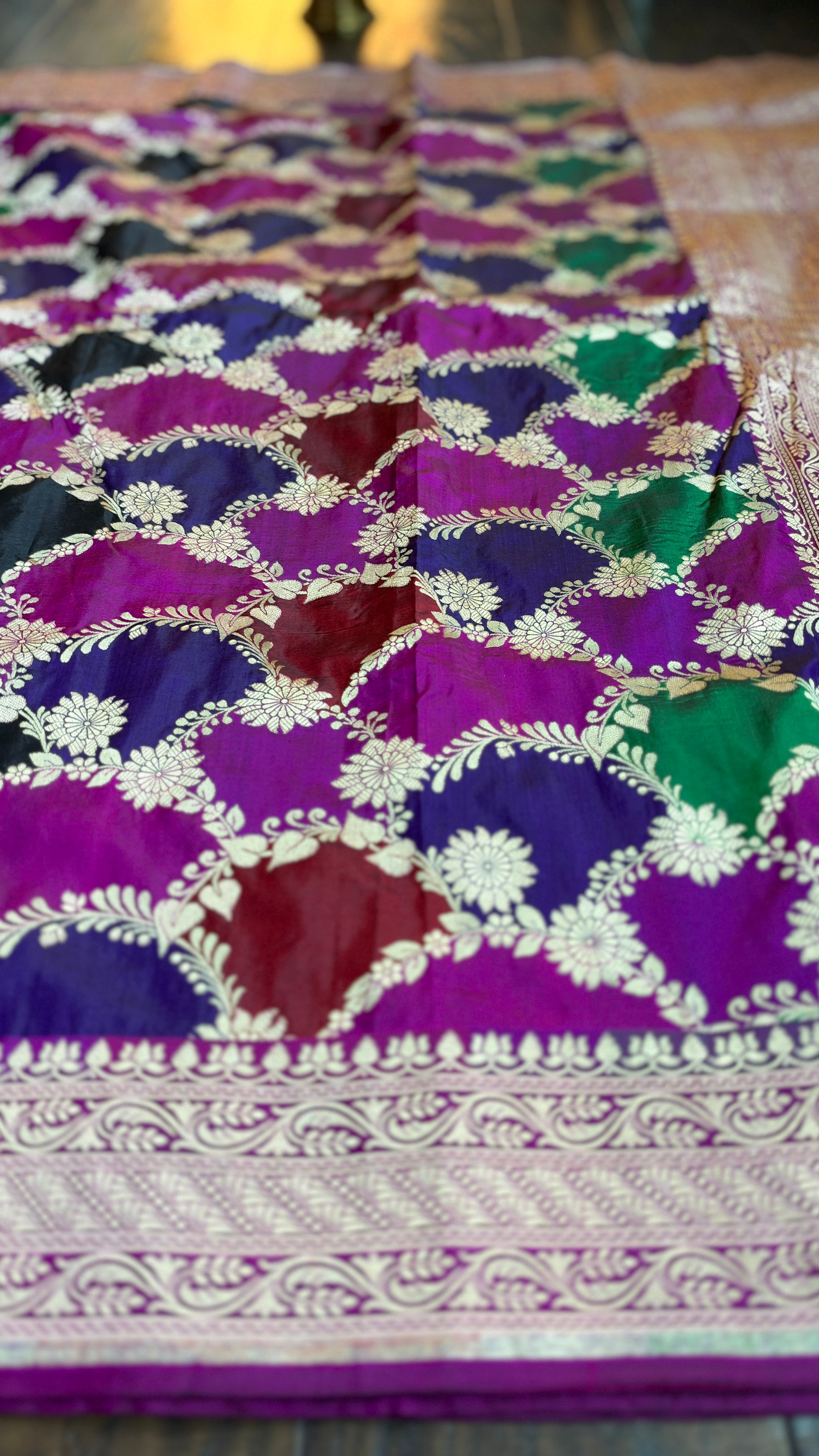 Pure Silk Banarasi - Purple Magenta Maroon Green