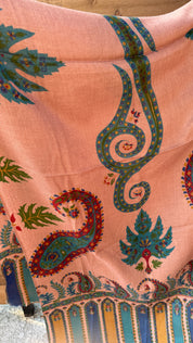 Kashmiri Pashmina Stole - Thulian Pink Multi Resham Woven