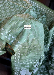 Pure Tussar Silk Kantha Stitch - Green