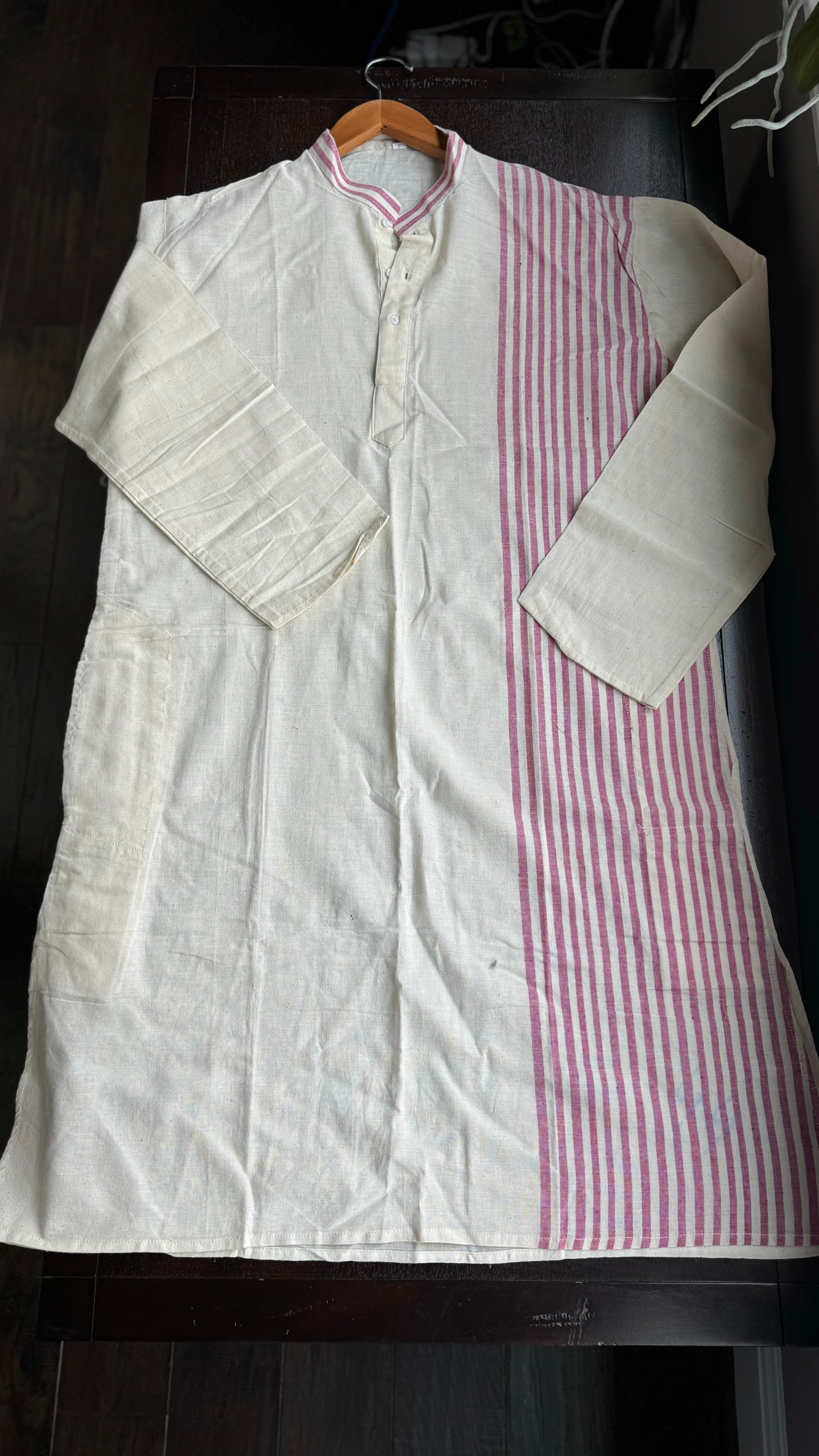 Khadi Cotton Saree Kurta Pair - Offwhite Pink