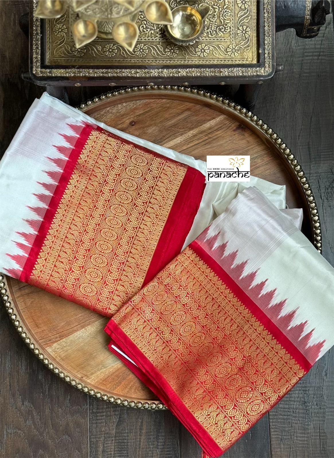 Pure Silk Kanjivaram Ikat -  White Red Pochampally