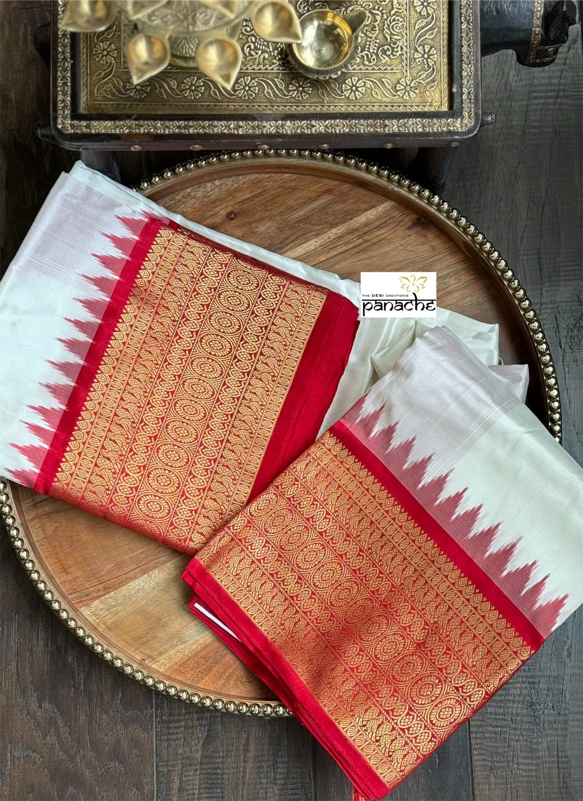 Pure Silk Ikat -  White Red Pochampally