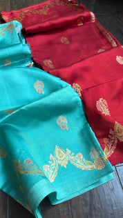 Pure Katan Silk Banarasi - Firozi Blue Meenakari