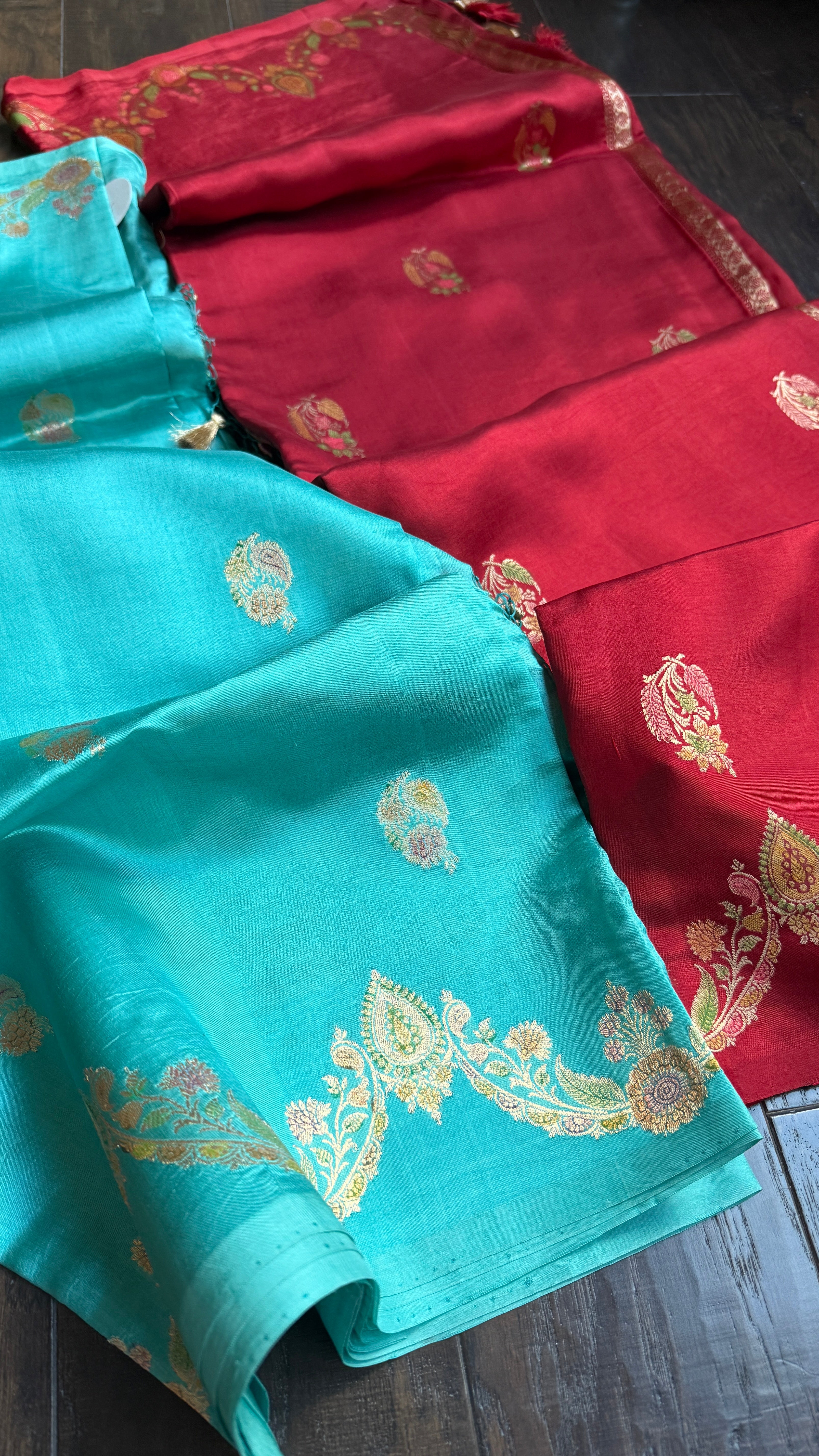 Pure Katan Silk Banarasi - Firozi Blue Meenakari