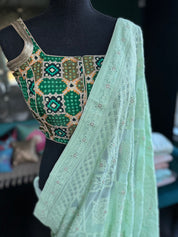 Designer Blouse - Green Black Woven