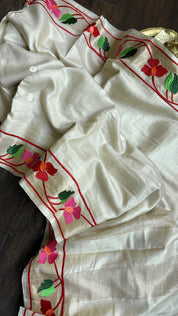 Embroidered Muga Silk - Beige Paithani