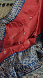 Pure Tassur Silk Banarasi - Red Blue