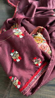 Designer Muga Embroidered - Wine Maroon