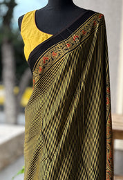 Modal Silk Ajrakh - Greenish Yellow Black Striped