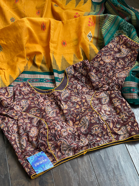 Designer Cotton Blouse - Brown Kalamkari