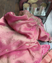 Designer Georgette Organza - Pink Dual Shaded Scalloped Border