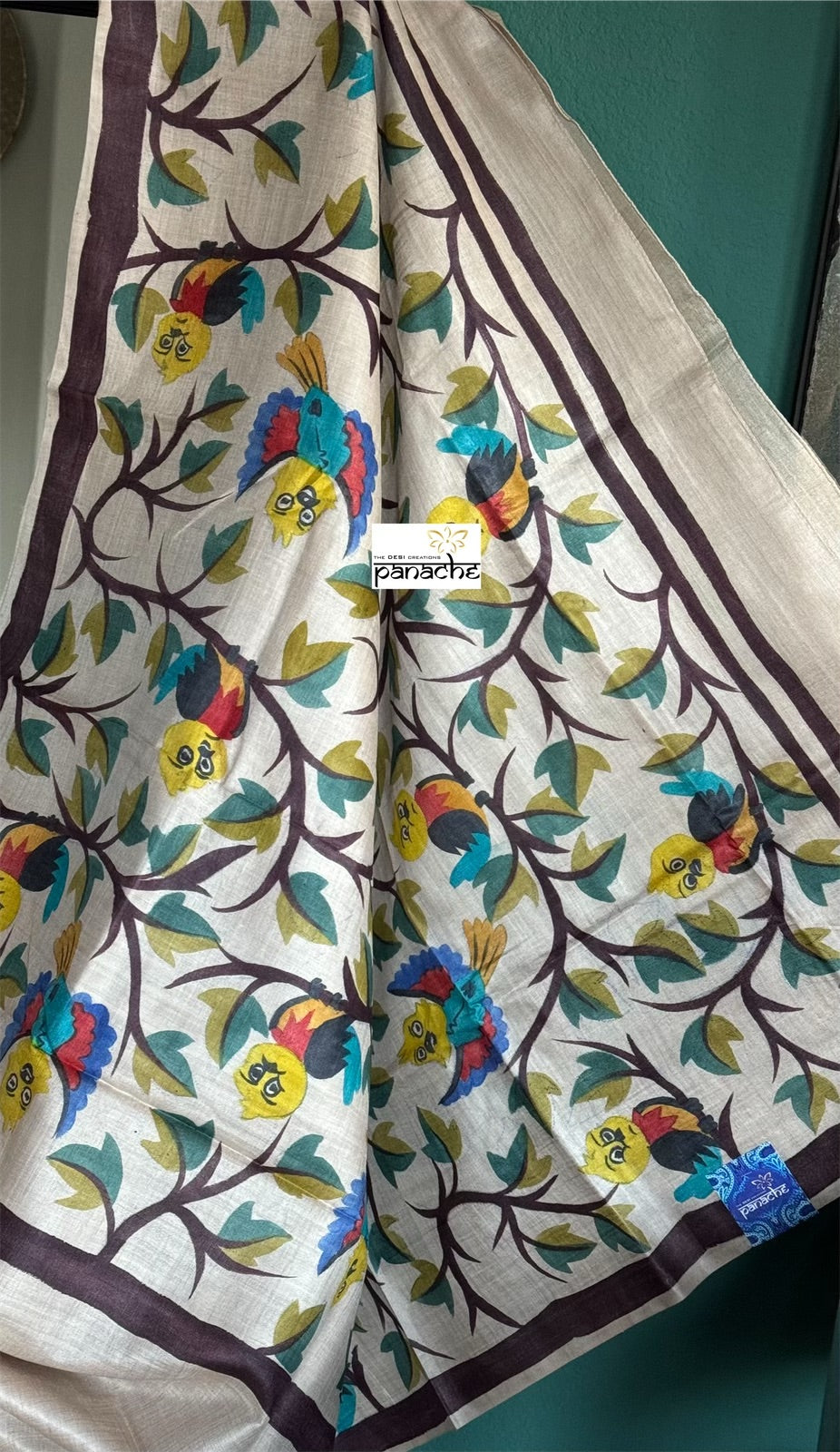 Pure Tussar Silk - Beige Hand Painted