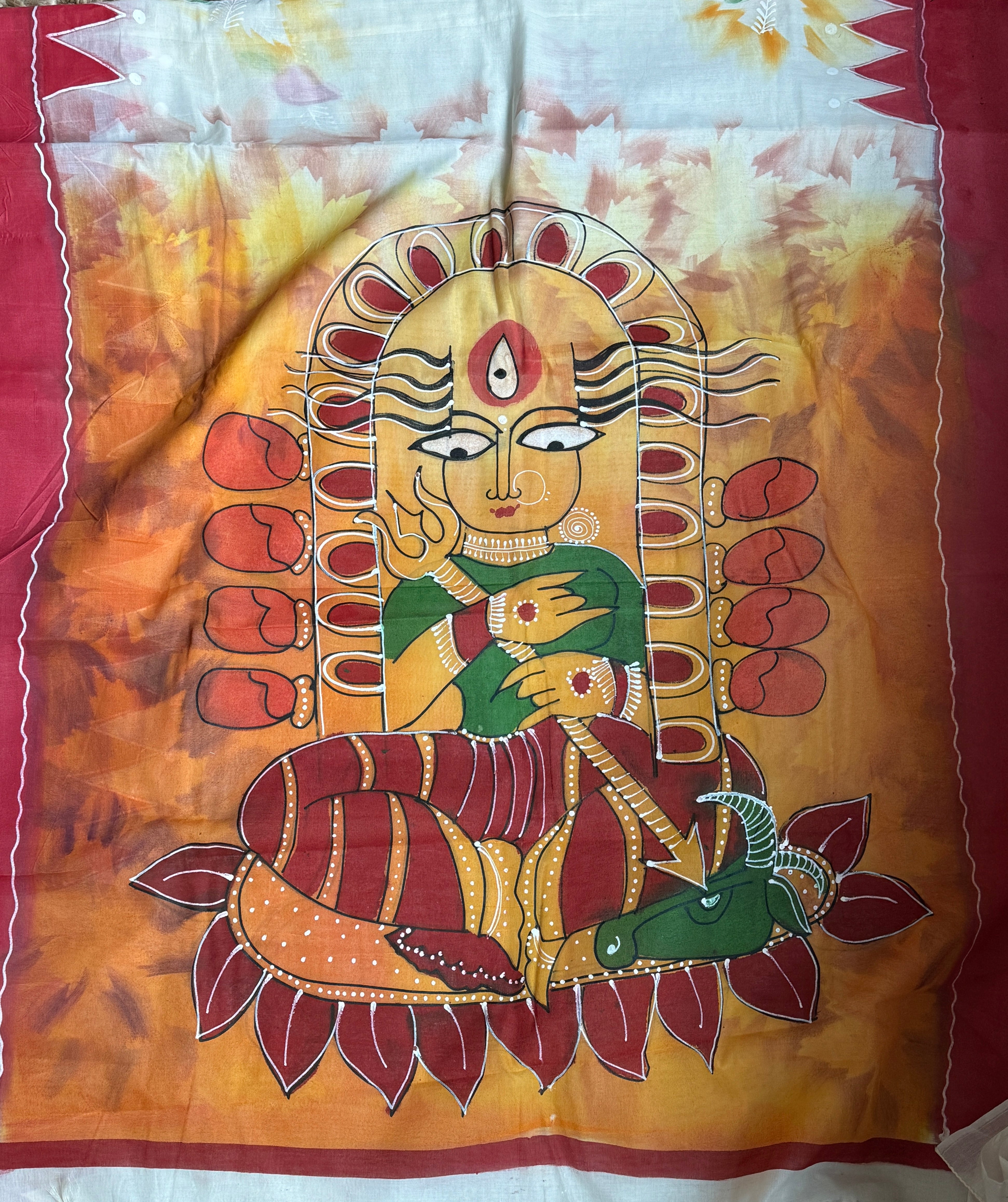 Pure Cotton  - Off White Red Durga