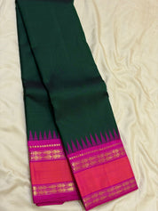 Pure Silk Kanjivaram - Dark Green Orange Magenta 2g Pure Zari