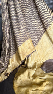 Modal Silk Vegetable Organic Dye Saree - Mocha Brown Yellow