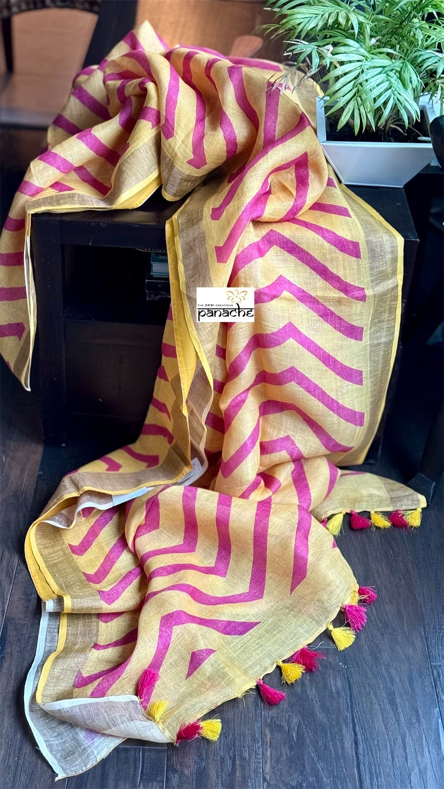 Linen Digital Print - Yellow Pink Chevron