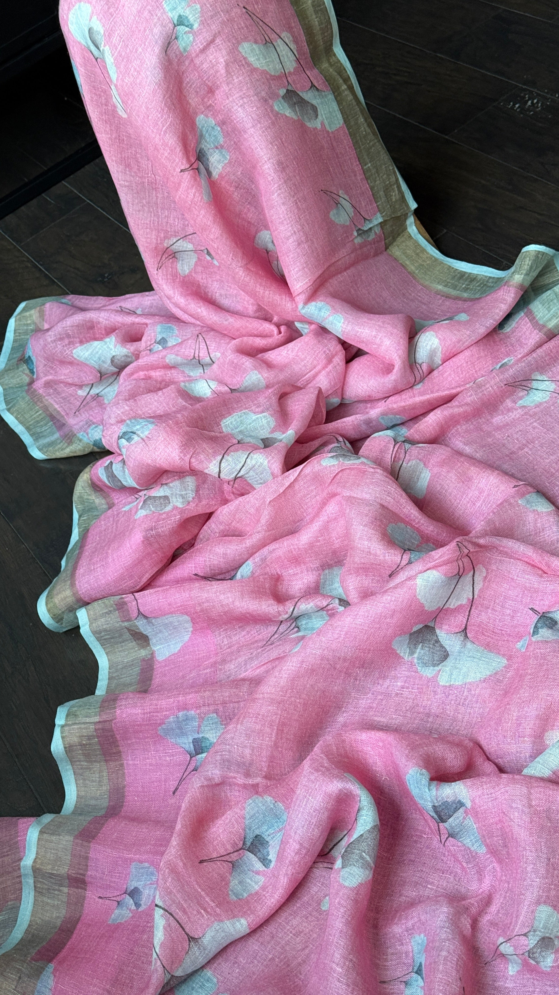 Linen Digital Print - Pink floral