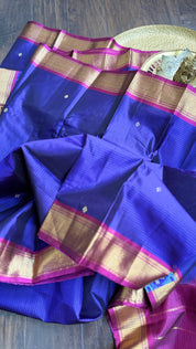 Pure Silk 1gm Zari Kanjivaram - Purple Blue Pink self Stripe