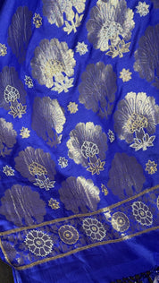 Designer Muga Chiffon Banarasi - Purple Blue Hand Zardozi Embroiderd