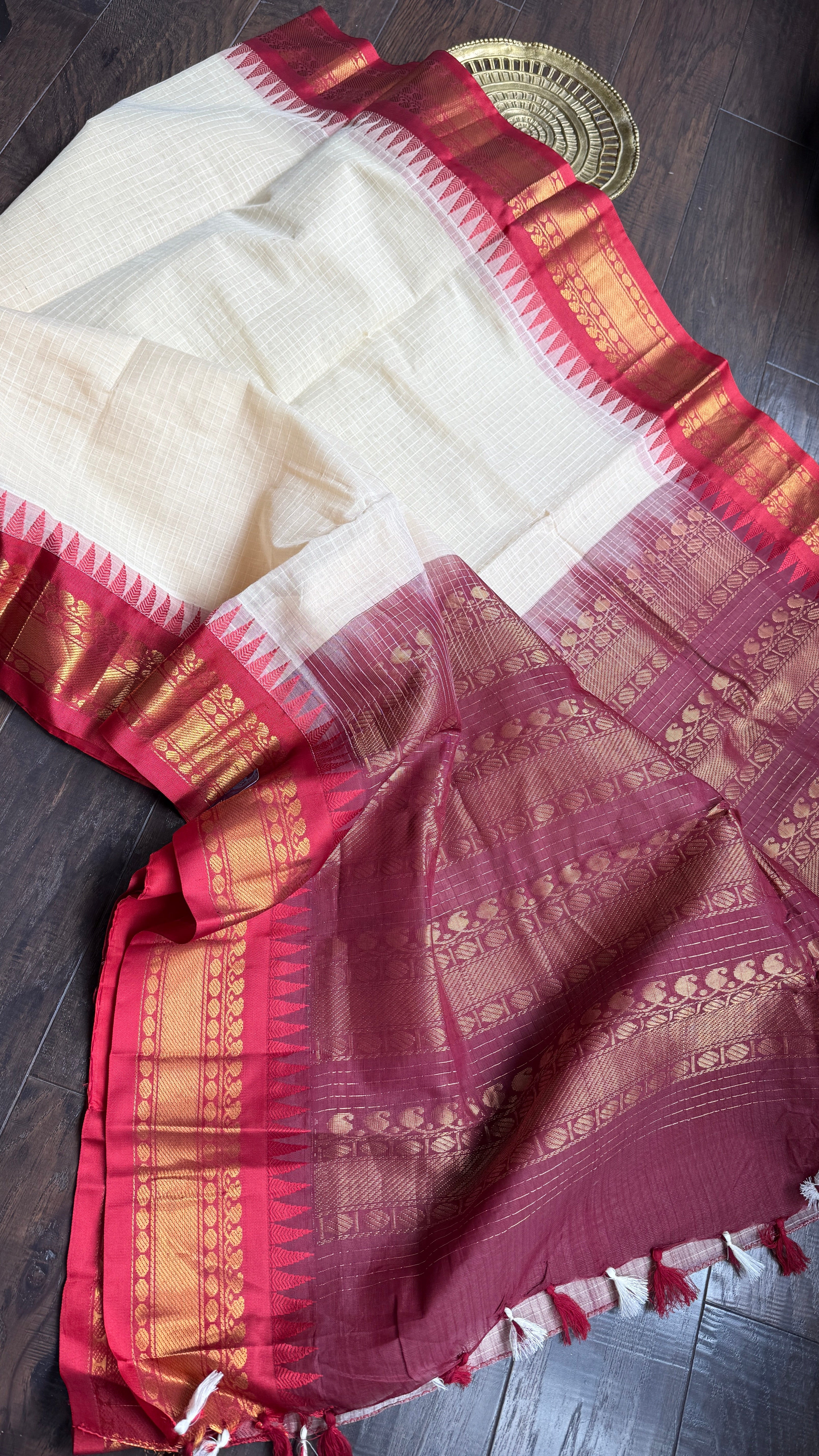 Cotton Gadwal - Beige Maroon