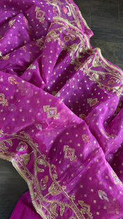 Designer Jamdaani Cutdana Embroidered - Magenta Pink