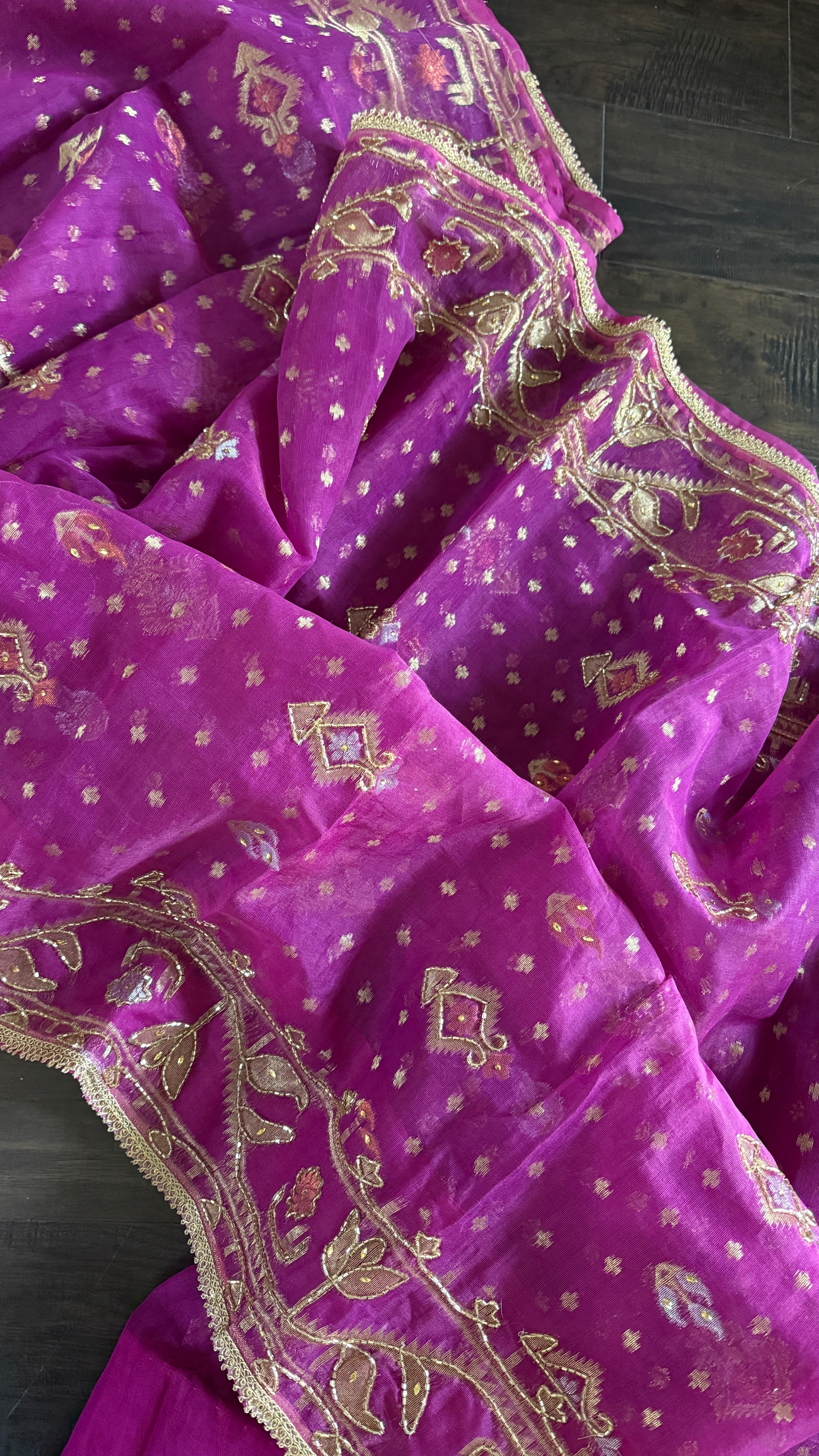 Designer Jamdaani Cutdana Embroidered - Magenta Pink