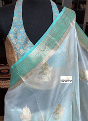 Organza Silk Banarsi - Mint Blue Kadwa