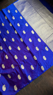 Pure Silk Mashru Borderless Banarasi- Blue Purple Dual Tone