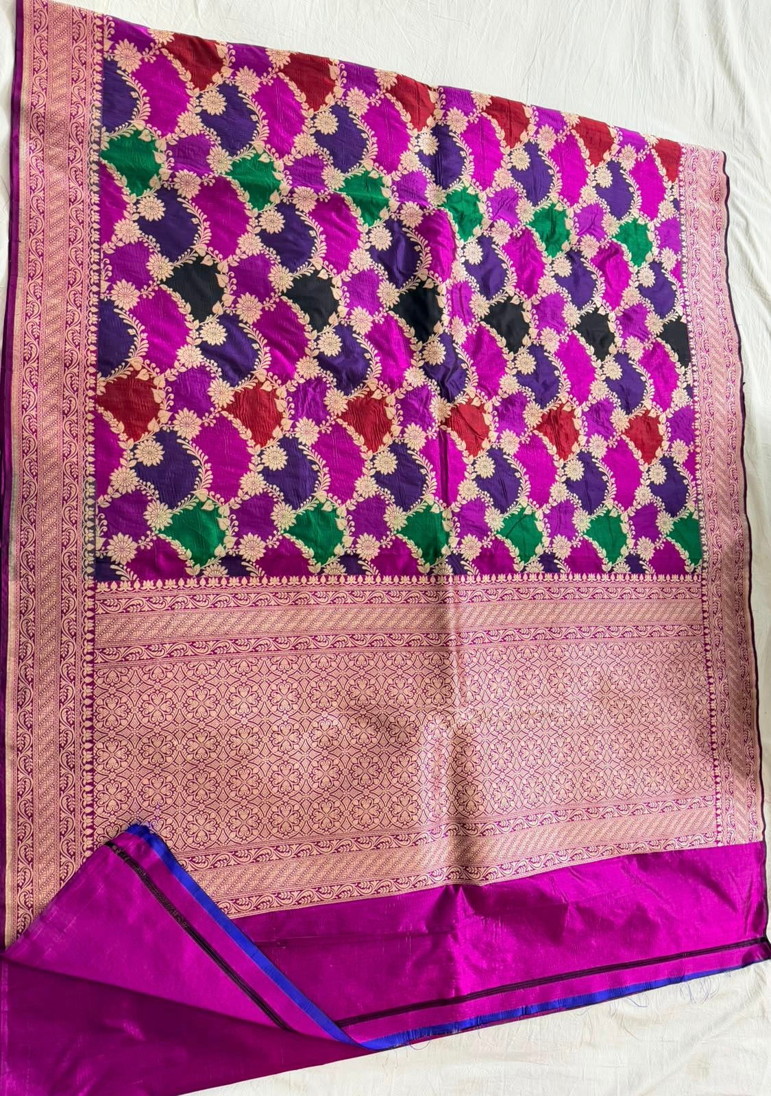 Pure Silk Banarasi - Purple Magenta Maroon Green