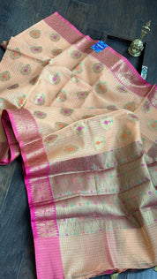 Cotton Silk Banaras Chanderi - Peach Pink