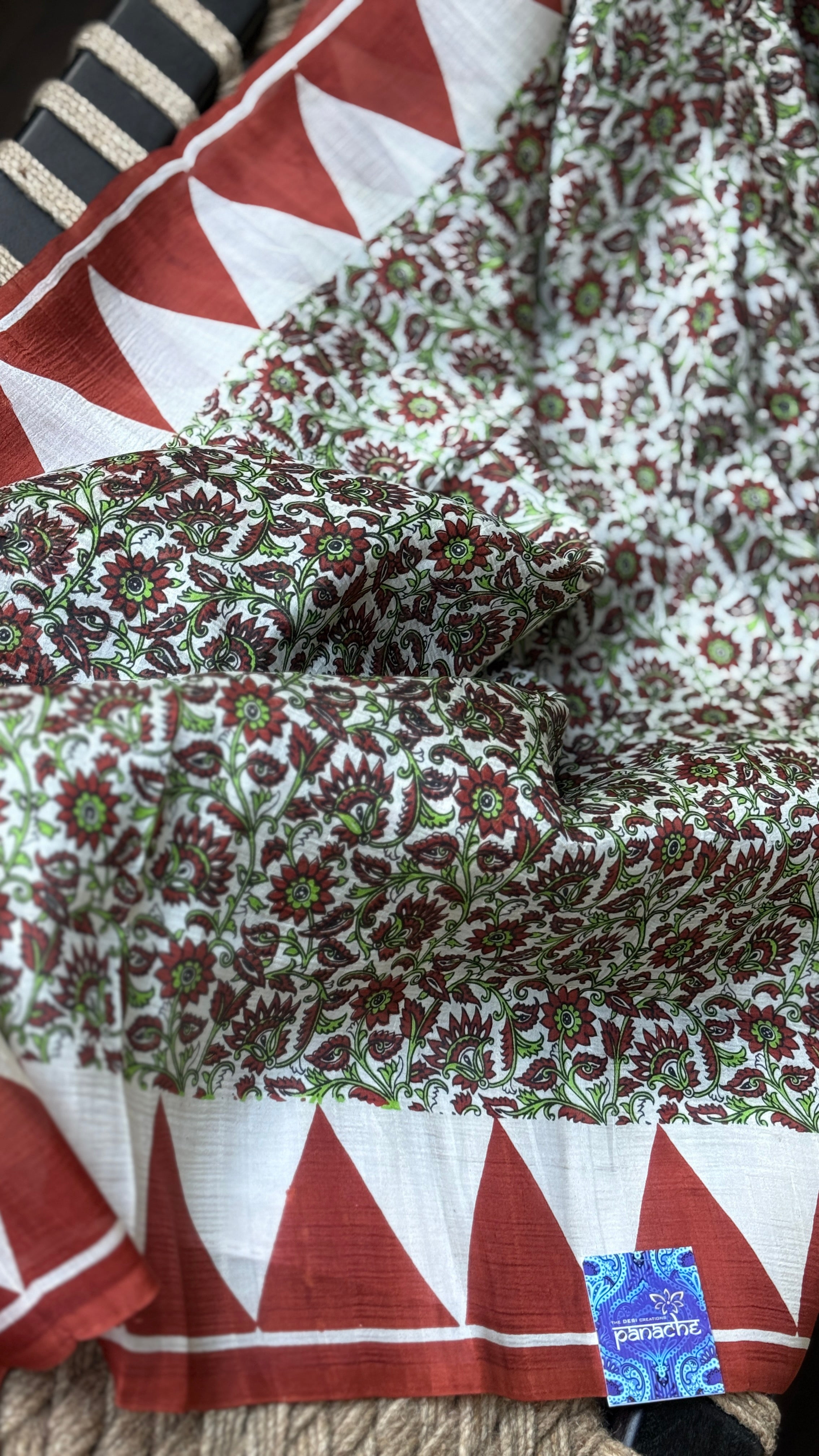 Pure Murshidabad Silk - Green Brown Off White Temple Border Printed