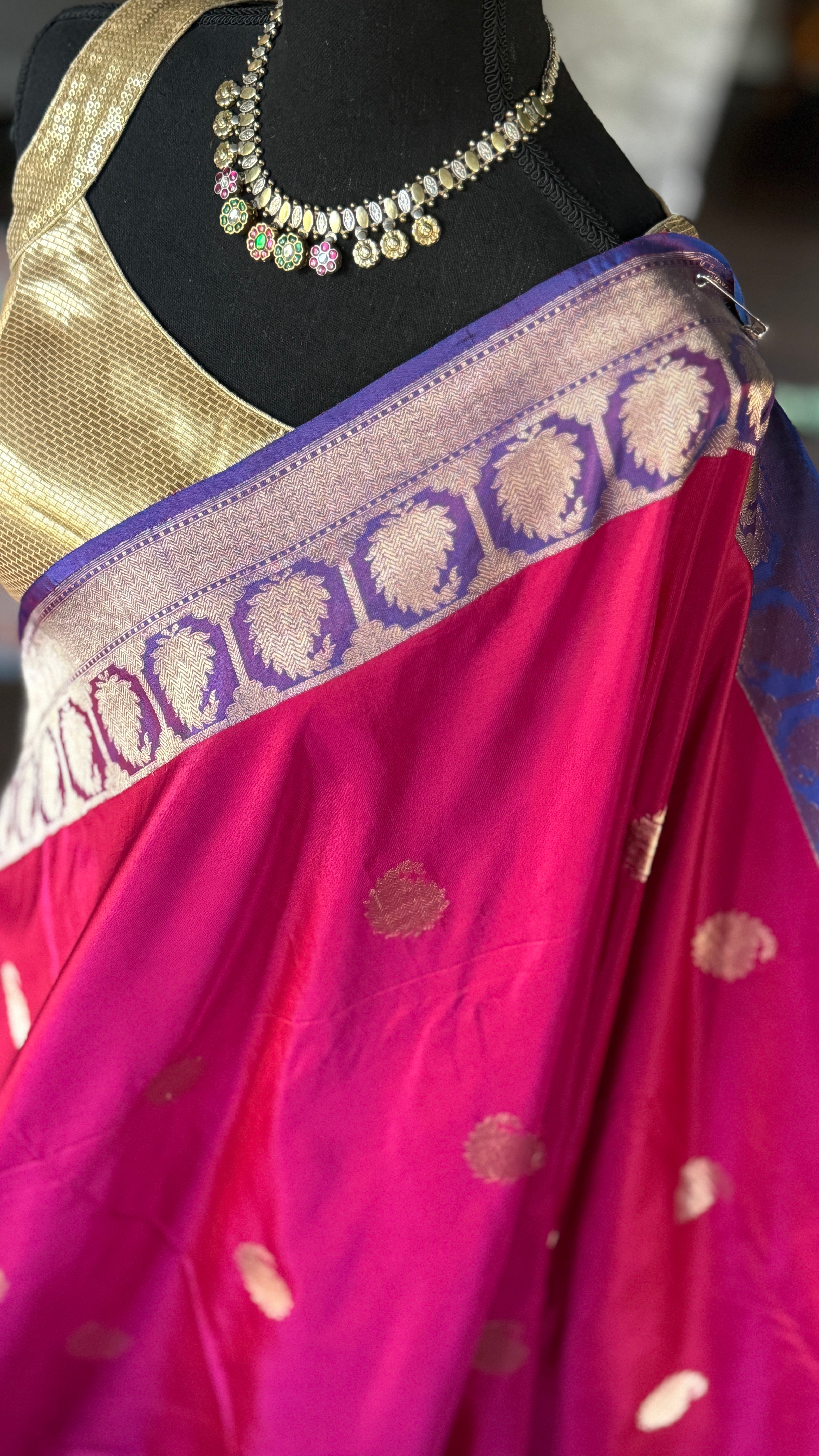 Pure Katan Silk Banarasi - Magenta Pink