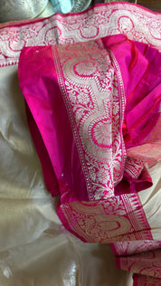 Pure Tissue Katan Silk Banarasi - Golden Beige Magenta