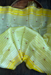 Pure Chanderi Pattu Silk - Off White Yellow