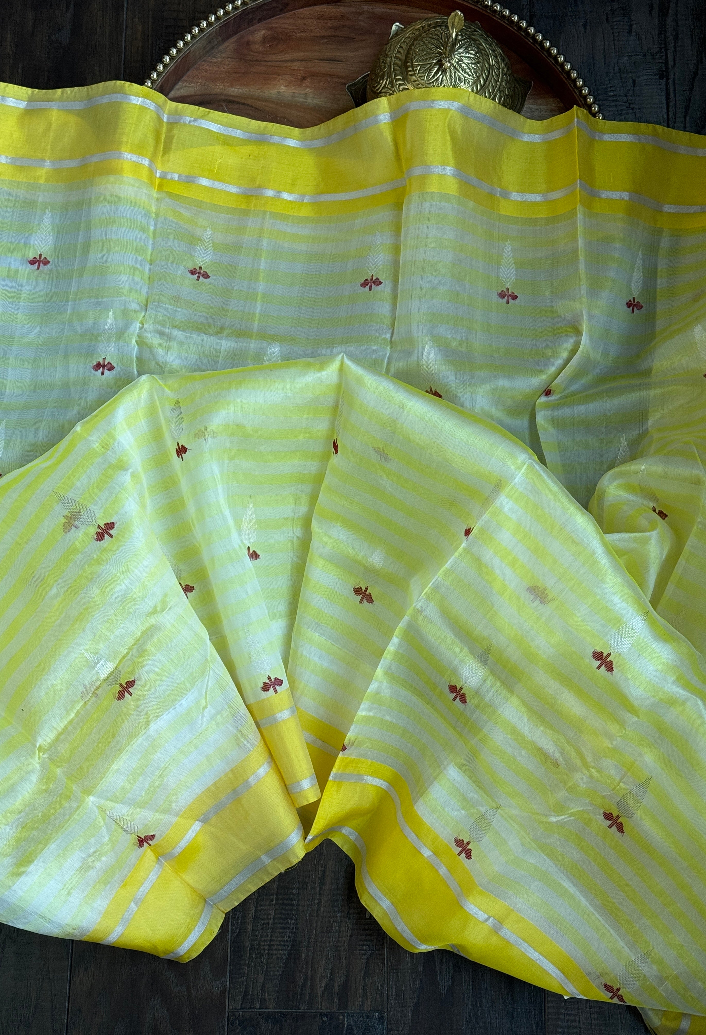 Pure Chanderi Pattu Silk - Off White Yellow