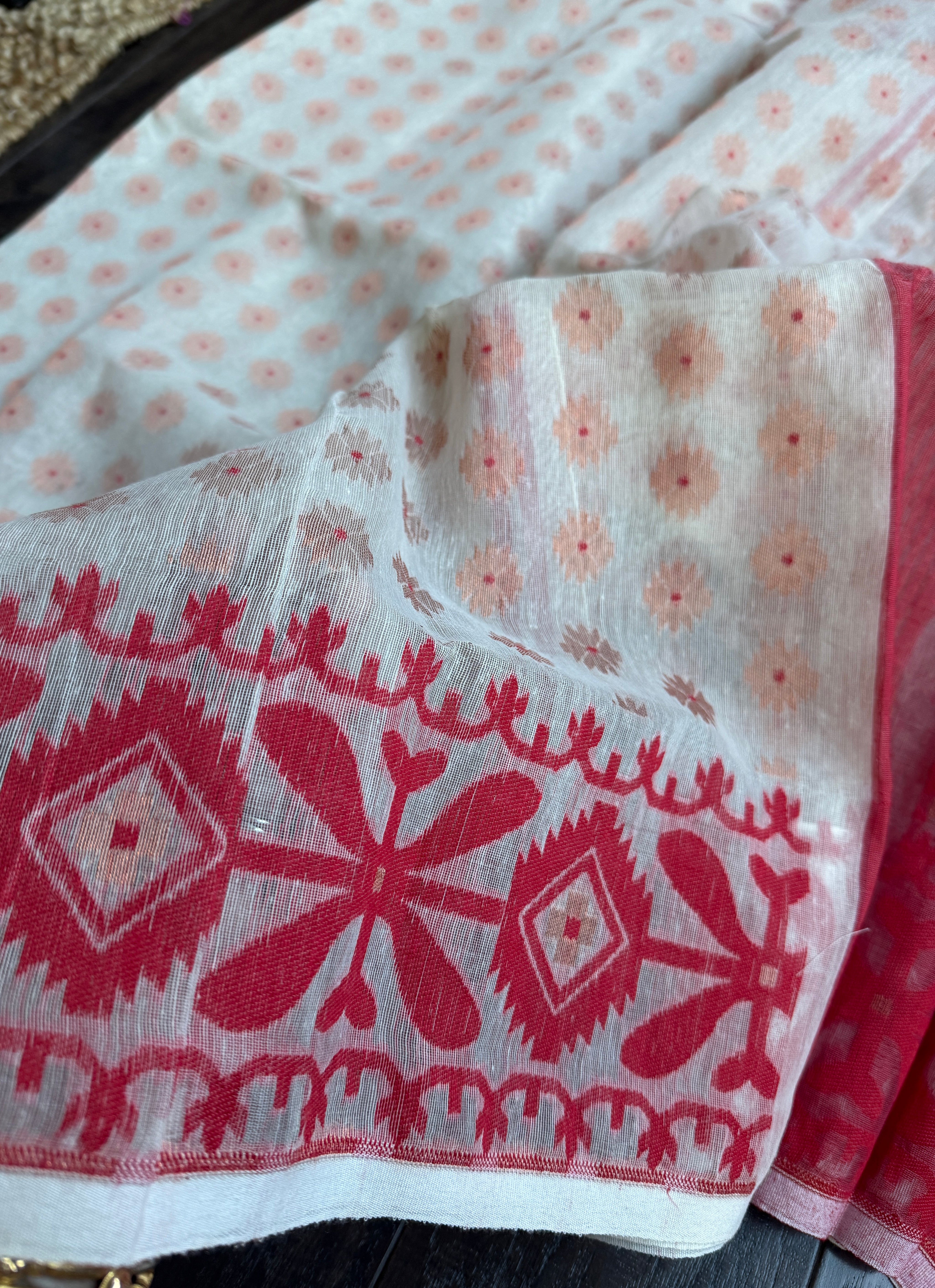 Jamdani  - Off-white Red Copper Zari Woven