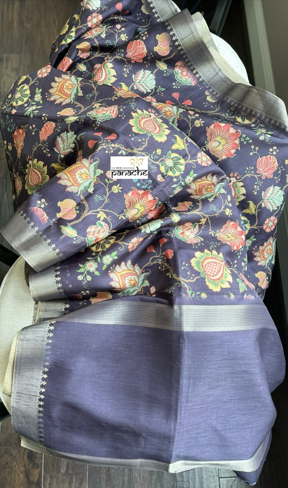 Designer Tussar Floral - Purple