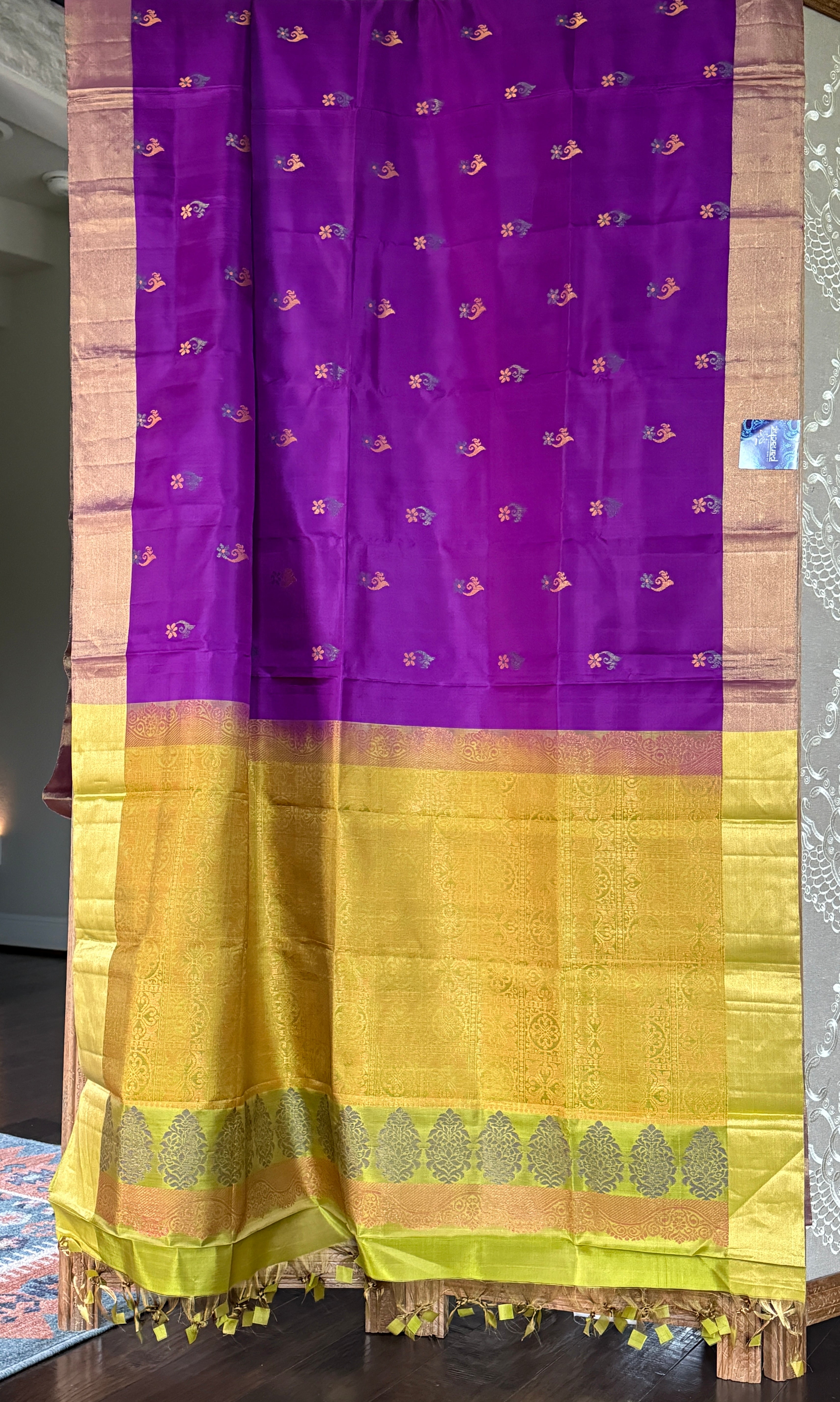 Pure Silk Kanjivaram - Purple Lime Green Yellow