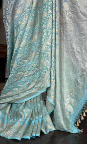 Khaddi Georgette Shaded Banarasi - Light Blue Tanchui