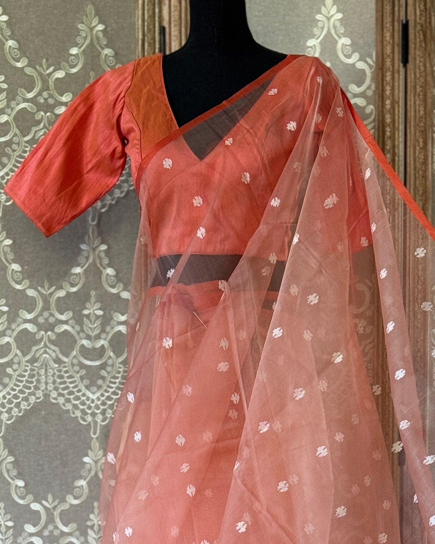 Designer Blouse - Rust orange Raw Silk