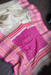 Pure Gachi Tussar Silk - Cream Pink