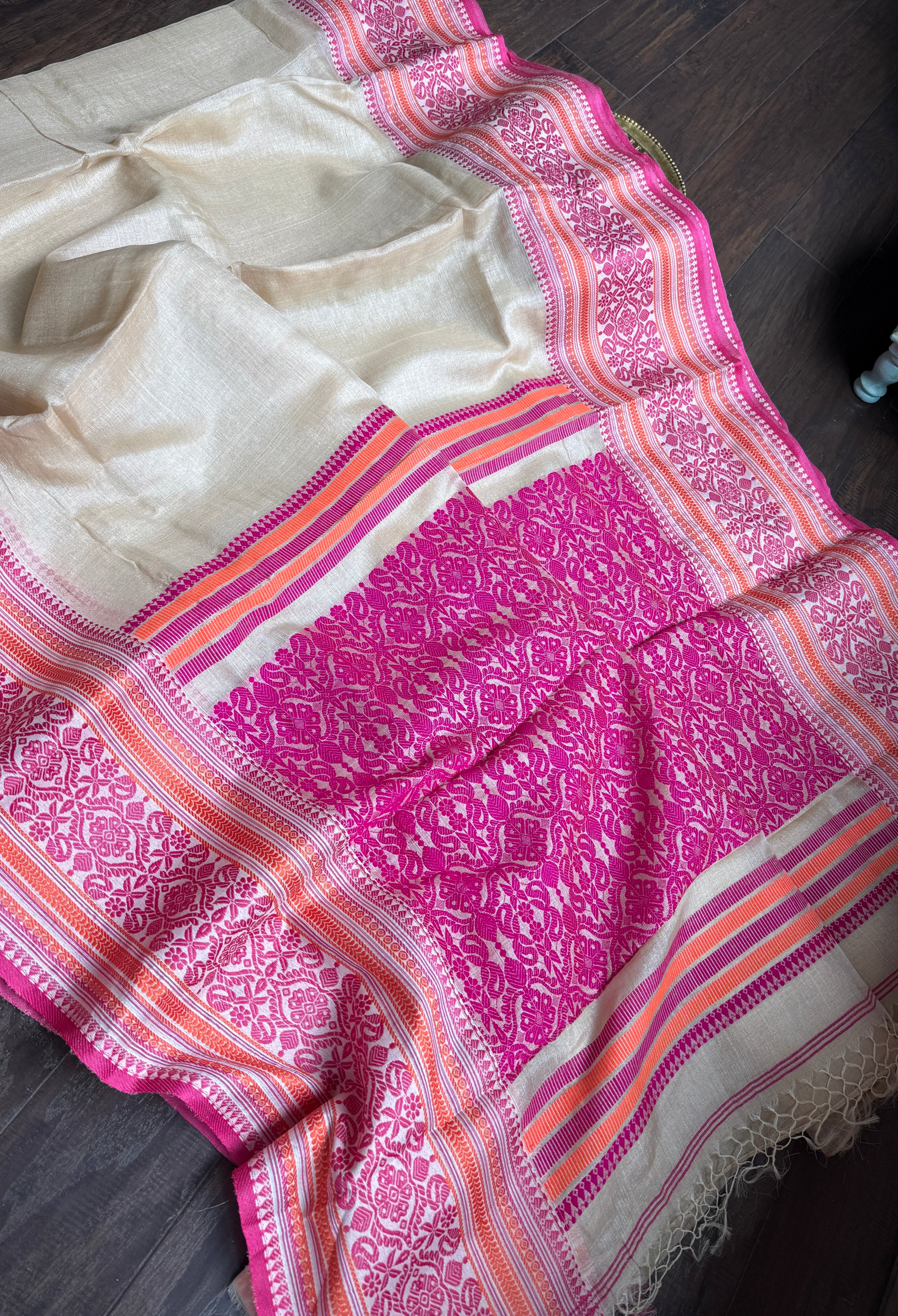 Pure Gachi Tussar Silk - Cream Pink