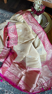 Pure Tissue Katan Silk Banarasi - Golden Beige Magenta