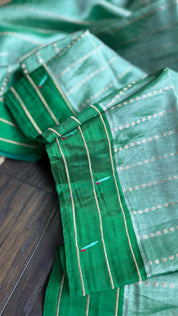 Pure Tissue Silk Paithani Double Munia - Green Woven