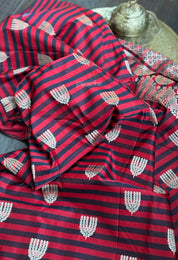 Pure Silk Mashru Banarasi- Red Black striped