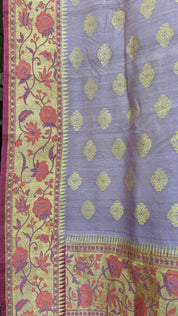 Khaddi Tussar Banarasi -  Light Purple Mauve Tilfi Antique Zari